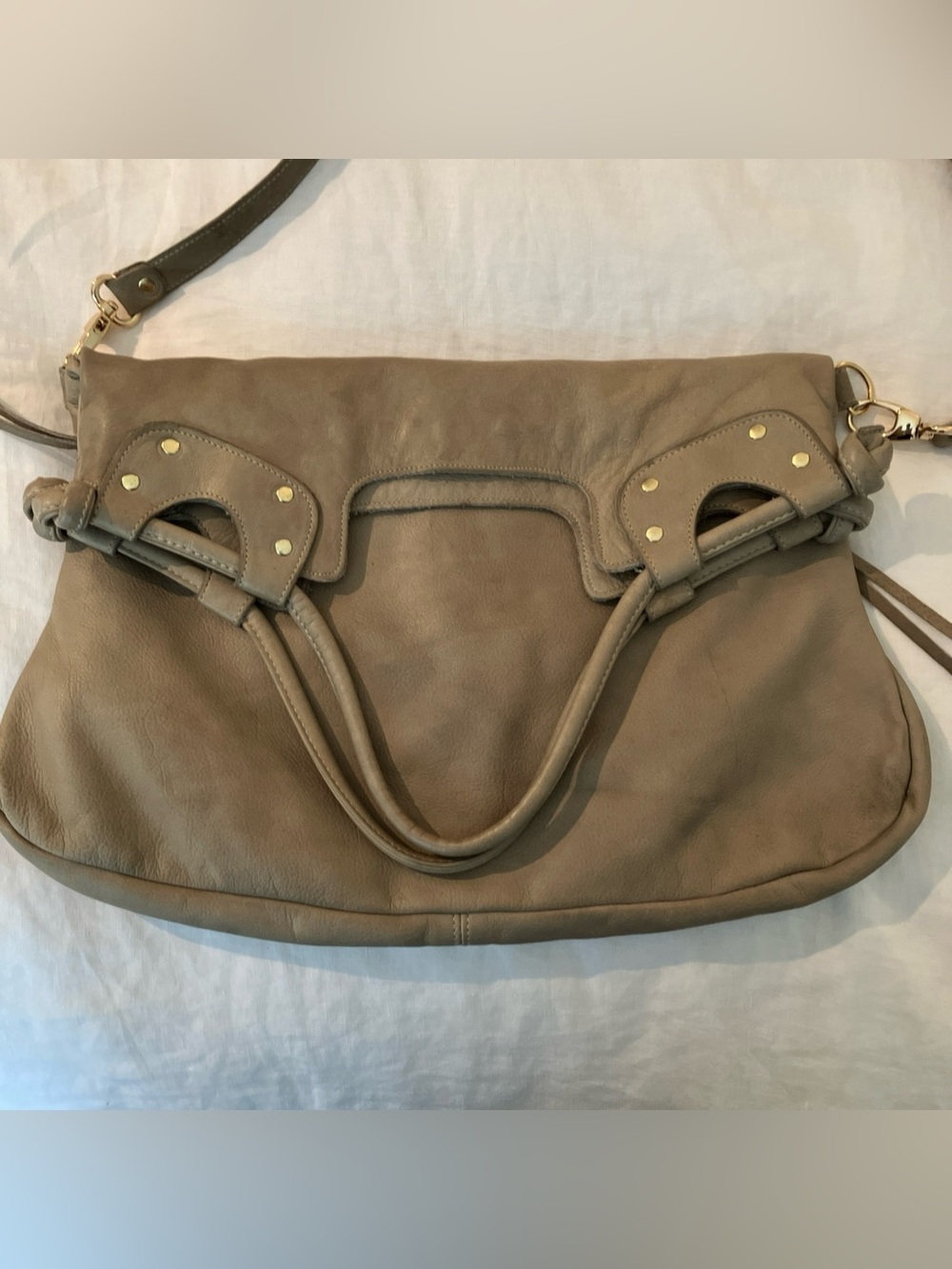Pietro Alessandra Taupe Full Grain Leather Convert /Shoulder Bag/Tote/Taupe